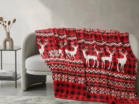 Patura de Craciun din microplus NORDIC DEERS, rosie Dimensiune: 160 x 200 cm