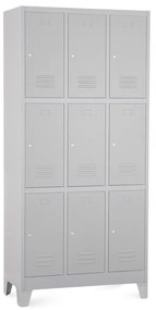 Dulap metalic - 9 cutii, 90 x 45 x 195 cm, picioare fixe, încuietoare cilindrică, gri deschis - ral 7035