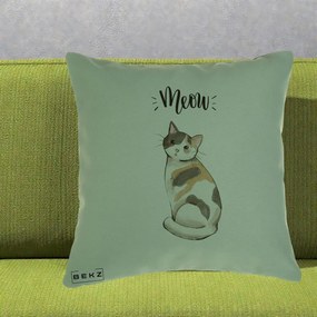 Perna Personalizata Pisica Meow Acuarela, 40x40 cm, Verde, Husa Detasabila, Perna Inclusa, BEKZ®