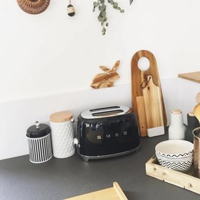 Prajitor de paine SMEG 50's Style TSF01BLEU, 950 W, 2 felii, 6 trepte, Tava pentru firimituri, Cablu integrat, Otel inoxidabil, Negru