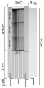 Vitrina Malmi 60 cm pe bază de metal - cașmir / crem bianca / picioare aurii