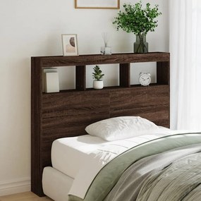 839195 vidaXL Tăblie de pat cu dulap și LED, stejar maro, 120x17x102 cm