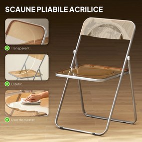 HOMCOM Set de 4 Scaune Pliabile din Acril, Scaune Pliabile Economisitoare de Spațiu din Oțel, Scaun Pliabil pentru Interior pentru Casă, Birou, Petreceri și Evenimente, 47x48x75 cm, Portocaliu | Aosom Romania