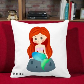 Perna Personalizata Sirena Kawaii Roscat, 40x40 cm, Alba Mata, Husa Detasabila, Perna Inclusa, BEKZ®
