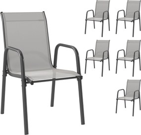 Outsunny Set de 6 Scaune de Grădină Exterioare Stivuibile cu Cotiere, Șezut și Spătar din Plasă, Cadru Metalic, Gri | Aosom Romania
