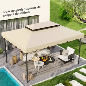 Outsunny Acoperiș de Schimb pentru Foișor 4x3 m cu 2 Niveluri pentru Grădină, Copertină Rezistentă la Apă din Poliester 170g/㎡ cu 8 Găuri de Drenaj, Crem | Aosom Romania