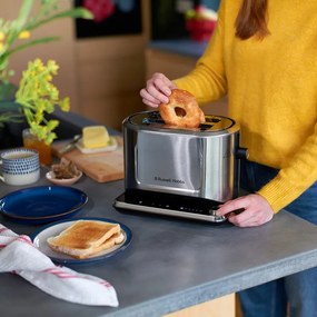 Russell Hobbs Attentiv 26210-56 Toaster pentru pâine, 1640W, 2 felii, 6 trepte, centrare, control tactil, LED, depozitare, ridicare ridicată, fără BPA și PFAS, Inox/Negru