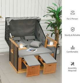 Outsunny Șezlong plajă 2 persoane, cu perne și suport picioare, rezistent la vreme, gri deschis | Aosom Romania