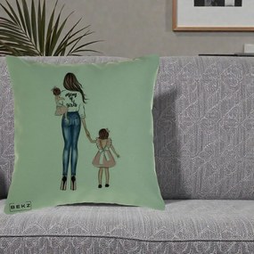 Cadou pentru Mama - Perna Personalizata Mom of Girls Mama cu Fetele, 40x40 cm, Verde, Husa Detasabila, Perna Inclusa, BEKZ®