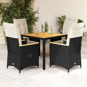 3276833 vidaXL Set mobilier de grădină cu perne, 5 piese, negru, poliratan