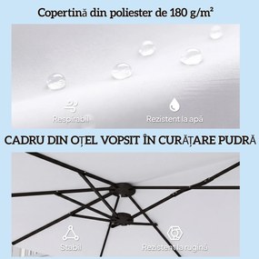 Outsunny Umbrelă Dublă de Grădină 4.6x2.7 m, Umbrelă de Exterior cu Manivelă, Husă Protectoare, 12 Spițe, Anti UV 50+, pentru Terasă Balcon Piscină Grădină, Alb | Aosom Romania