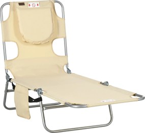 Outsunny Șezlong de grădină, scaun reclinabil cu deschidere căptușită pentru față, șezlong de masaj pentru exterior, buzunar lateral, material textil, metal, Bej | Aosom Romania