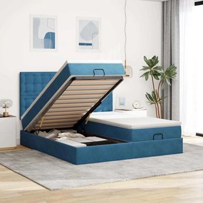 vidaXL Cadru pat otoman cu saltele Albastru închis 180x200cm catifea