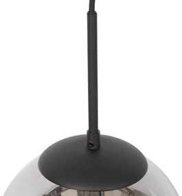 Art Deco hanglamp zwart met smoke glas incl. rail adapter 1-fase - Slimline Flore