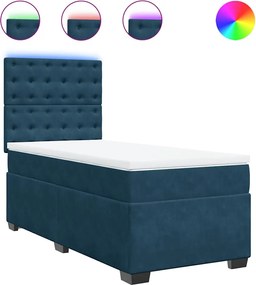 vidaXL Pat box spring cu saltea, albastru, 90x200 cm, catifea