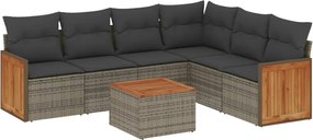 vidaXL Set canapele de grădină, 7 piese, cu perne, gri, poliratan