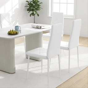 HOMCOM Set 2 Scaune de Sufragerie Tapițate cu Spătar Înalt, Picioare Antiderapante și Picioare din Oțel, 41x50x97 cm, Alb | Aosom Romania