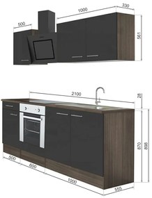 Mobilă de bucătărie Yorki 210, corp din stejar Yorki, față antracit satinat cu element inferior al cuptorului