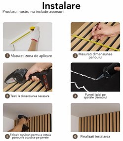 Panou riflaj acustic decorativ, MDF si pasla, AC18, 60x40x2.1cm, Stejar/Gri