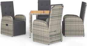 vidaXL Set mobilier de grădină cu perne, 5 piese, gri, poliratan