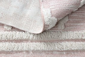 Covor ECO SISAL BOHO MOROC Caro 22297 franjuri - două niveluri de lână roz / cremă, covor reciclat