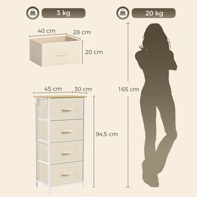 HOMCOM Comodă înaltă cu 4 sertare din material textil, bej | Aosom Romania