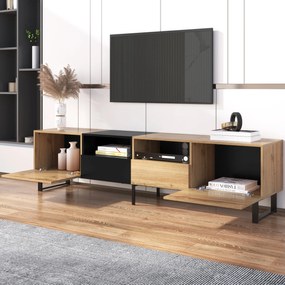 Mobilier TV modern, Negru+Culoare naturală | Aosom Romania