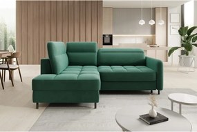 Colțar verde extensibil/cu spațiu de depozitare cu tapițerie din catifea (cu colț pe partea stângă/în formă de ”L”) Barea – ELTAP