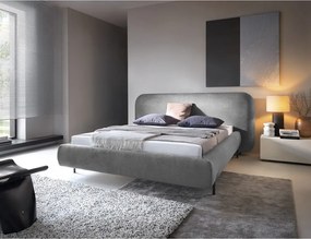 Pat matrimonial gri tapițat cu spațiu de depozitare cu somieră 140x200 cm Pointt – ELTAP