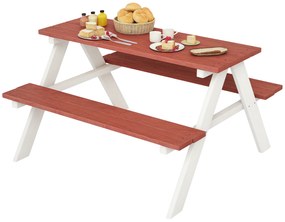 Outsunny, Set masă de picnic cu bănci pentru copii, din lemn masiv, ideală pentru grădină, 89 x 79 x 50 cm, maro și alb | Aosom Romania