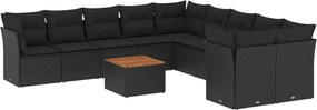 vidaXL Set canapele de grădină cu perne, 11 piese, negru, poliratan
