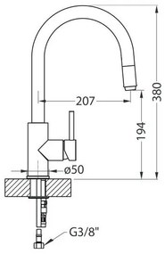Baterie de chiuvetă cu cap de duș detașabil ALVEUS 1129022 DELOS 38 cm negru
