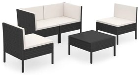 3094340 vidaXL Set mobilier de grădină cu perne, 5 piese, negru, poliratan