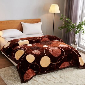 Pătură Cocolino dublă, maro cu cercuri și flori, 200x230 cm, PDD01