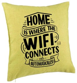 Perna Decorativa, Model Home is Where WIFI Connects Automatically, 40x40 cm, Verde, Husa Detasabila, Burduf