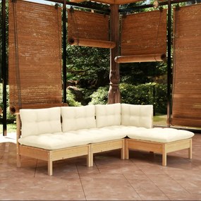 Set mobilier gradina cu perne crem, 4 piese, lemn masiv de pin