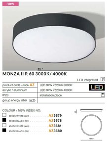 Plafoniera LED design slim MONZA II R60 4000K neagra ZZ AZ3680