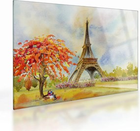 Tablou pe sticlă pictat cu turnul Eiffel (70x50 cm)