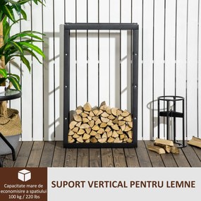 HOMCOM Suport Lemne pentru Interior și Exterior din Țevi de Fier, Capacitate 100 kg, 60x25x100 cm | Aosom Romania
