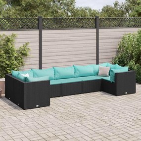 vidaXL Set mobilier de grădină cu perne, 7 piese, negru, poliratan