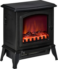 HOMCOM Șemineu Electric Portabil 1000W/2000W din ABS și Sticlă Negru | Aosom Romania