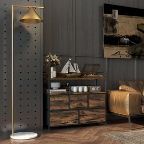 HOMCOM Comodă, mobilier de depozitare, 5 sertare din material textil pliabile și detașabile și rafturi, 98 x 29 x 85 cm, maro rustic | Aosom Romania