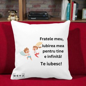 Cadou pentru Frate - Perna Personalizata Fratele Meu Te Iubesc Copii Batalie Perne, 40x40 cm, Alba Mata, Husa Detasabila, Perna Inclusa, BEKZ®