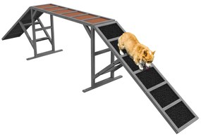 PawHut Rampă de agilitate pentru câini, echipament de agilitate pentru câini, bare de siguranță, suprafață antiderapantă 325x55x69 cm gri | Aosom Romania