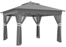 Outsunny Foisor tip pop-up 3 x 3(m),20 lumini LED alimentate de la soare,geanta cu roti, 4 saci de greutate, inaltime reglabila, Gri | Aosom Romania