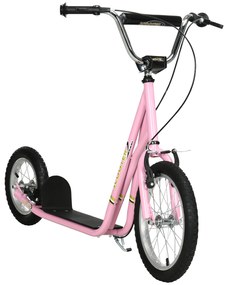 HOMCOM Trotinetă pentru copii de la 5 ani cu roți mari Ghidon reglabil mânere de frână și suport oțel roz | Aosom Romania