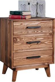 Noptieră lemn masiv Timeless 3 Sertare Whisky, 50 × 40 × 64 cm
