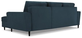 Colțar albastru închis extensibil, cu spațiu de depozitare cu tapițerie din catifea reiată (cu colț pe partea dreaptă, cu șezlong) Kyoto – Cosmopolitan Design