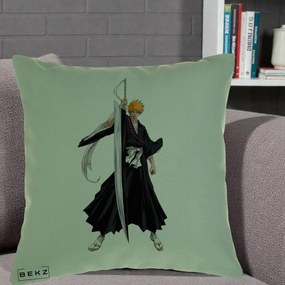 Perna Personalizata Bleach Ichigo Kurosaki Zangetsu, 40x40 cm, Verde, Husa Detasabila, Perna Inclusa, BEKZ®