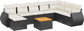 vidaXL Set mobilier de grădină cu perne, 9 piese, negru, poliratan